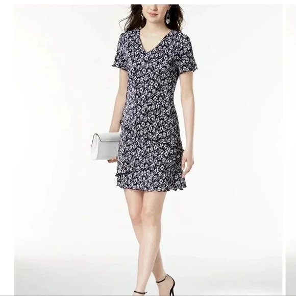 Connected Women's Printed Tiered Dress Blue Size 8Petite - Picture 2 of 8